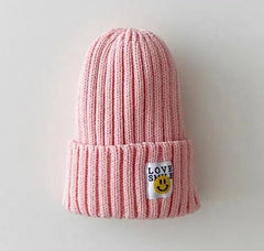 Baby Toddler Ribbed Knit Smile Face Beanie "LOVE SMILE"